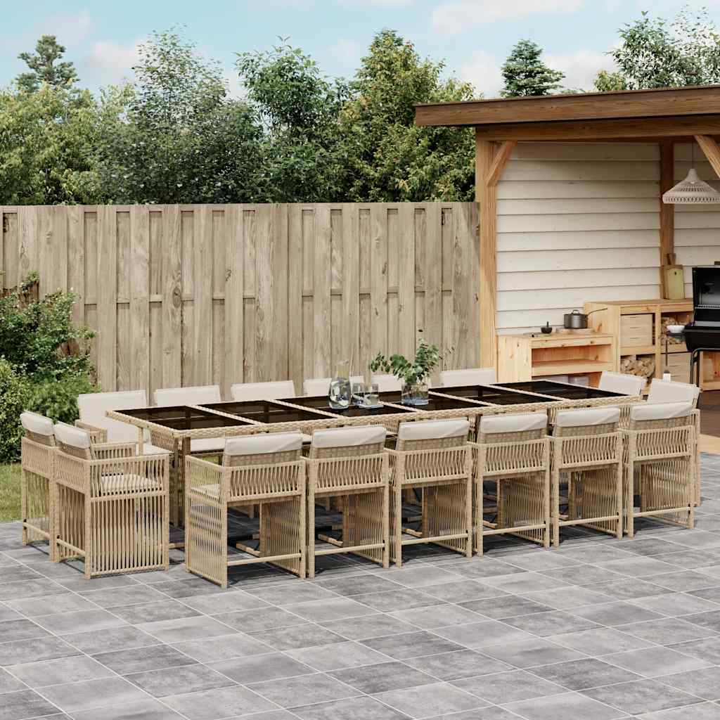 JUNG Vida 17-tlg. Garten-Essgruppe mit Kissen Beige Poly Rattan