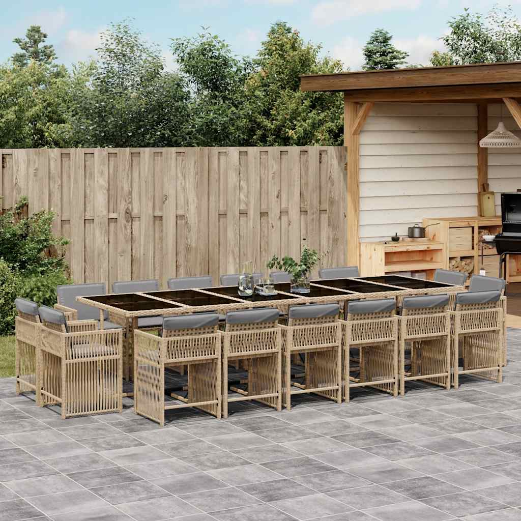 JUNG Vida 17-tlg. Garten-Essgruppe mit Kissen Beigemischung Poly Rattan