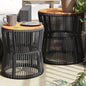JUNG Vida Garten-Beistelltische 2 Stk. mit Holzplatte Schwarz Poly Rattan
