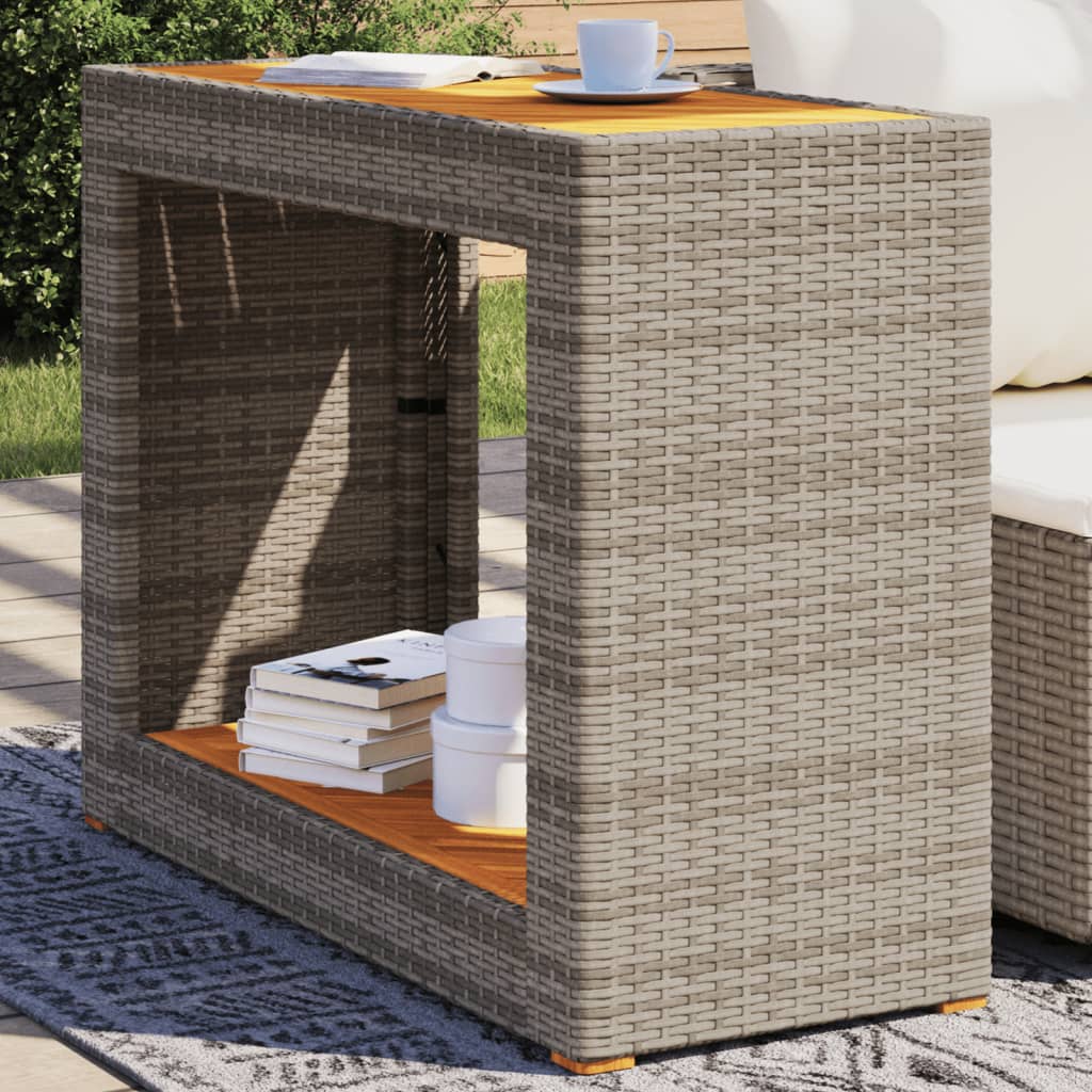 JUNG Vida Garten-Beistelltisch mit Holzplatte Grau Poly Rattan