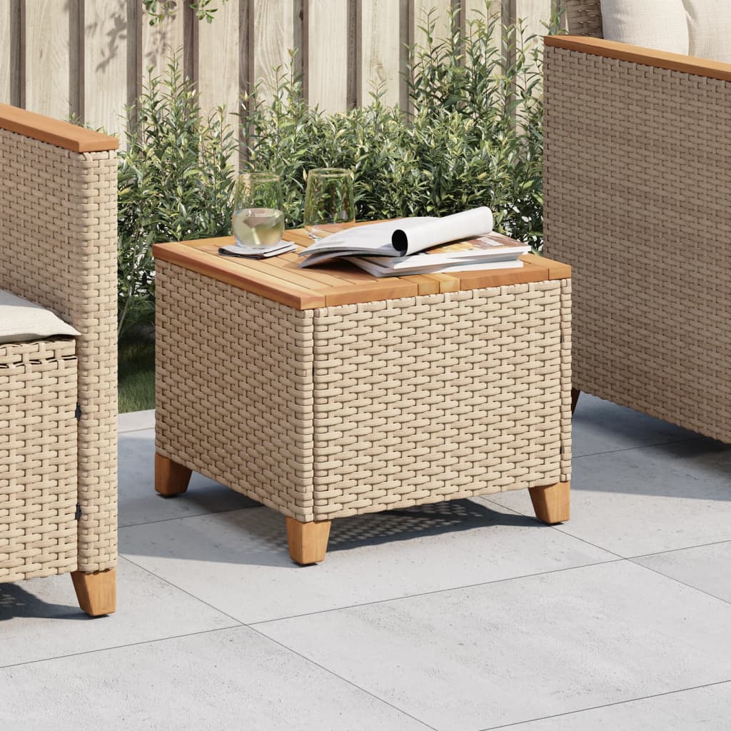 JUNG Vida Gartentisch Beige 45x45x37 cm Poly Rattan Akazienholz