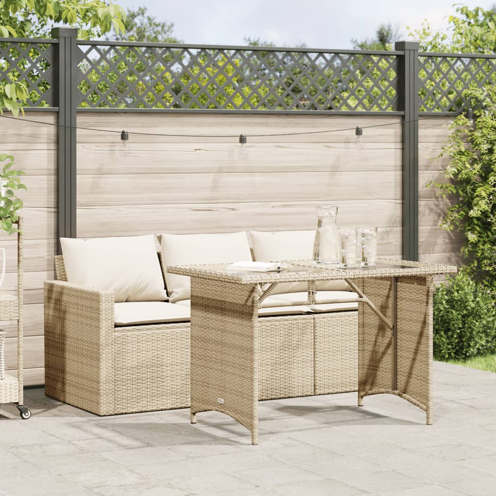 JUNG Vida 2-tlg. Garten-Essgruppe mit Kissen Beige Poly Rattan
