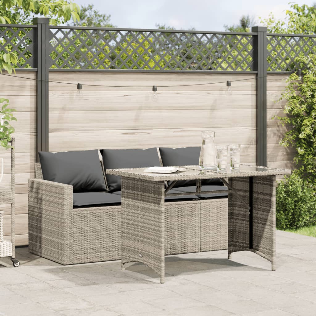 JUNG Vida 2-tlg. Garten-Essgruppe mit Kissen Hellgrau Poly Rattan