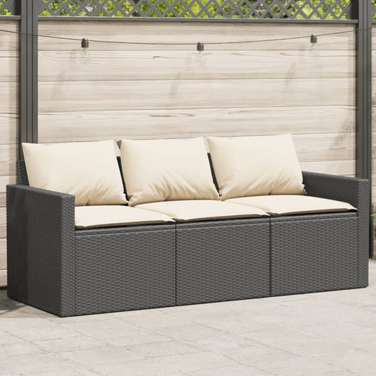 JUNG Vida Gartensofa mit Kissen 3-Sitzer Schwarz Poly Rattan