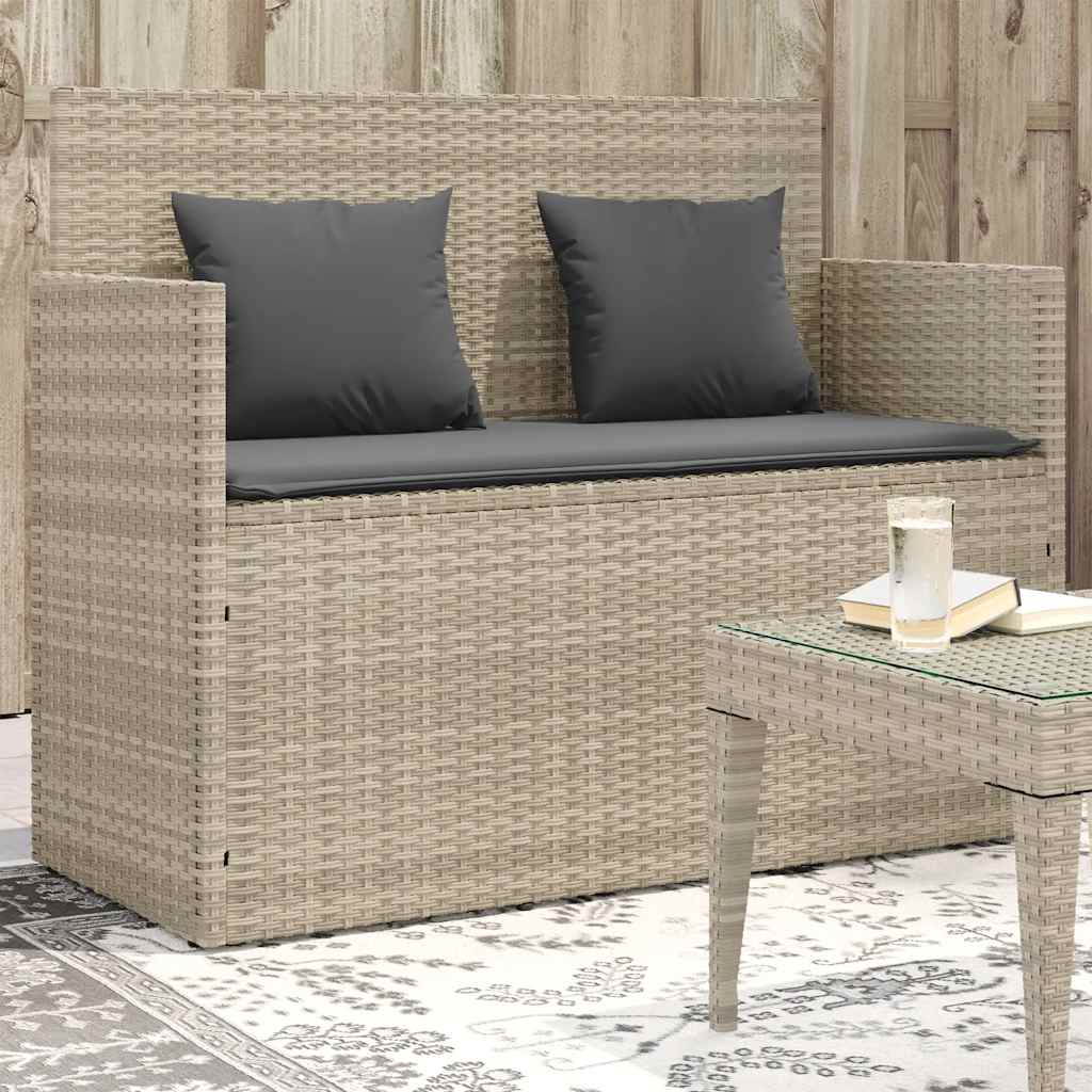 JUNG Vida Gartenbank mit Kissen Hellgrau Poly Rattan