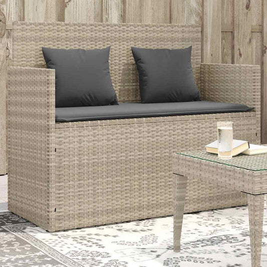 JUNG Vida Gartenbank mit Kissen Hellgrau Poly Rattan