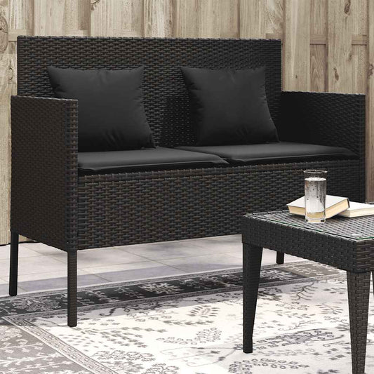 JUNG Vida Gartenbank mit Kissen Schwarz Poly Rattan