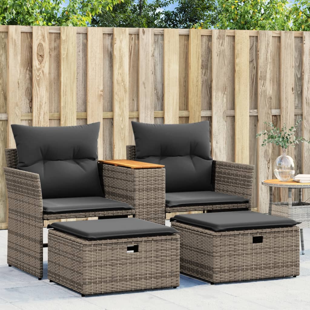 JUNG Vida Gartensofa 2-Sitzer mit Hockern Grau Poly Rattan