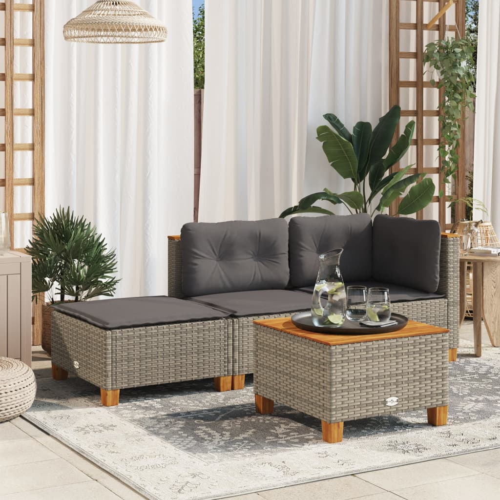 JUNG Vida Gartenhocker mit Kissen Grau 63,5x56x32 cm Poly Rattan