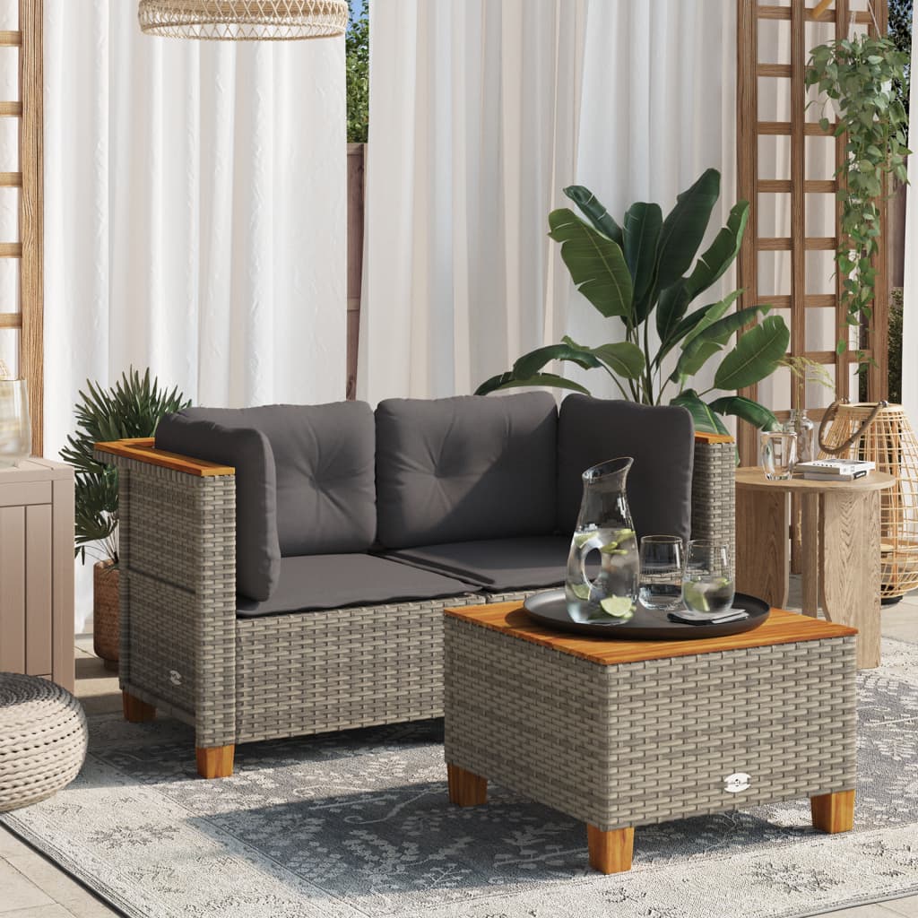 JUNG Vida Garten-Ecksofas mit Kissen 2 Stk. Grau Poly Rattan