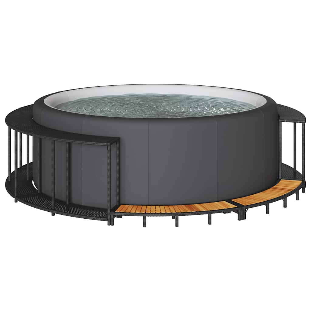 JUNG Vida Whirlpool-Umrandung mit Stauraum Holztreppe Schwarz Poly Rattan
