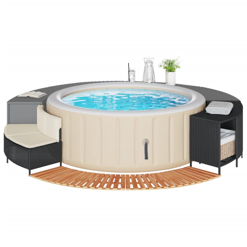 JUNG Vida Whirlpool-Umrandung Schwarz Poly-Rattan und Massivholz Akazie