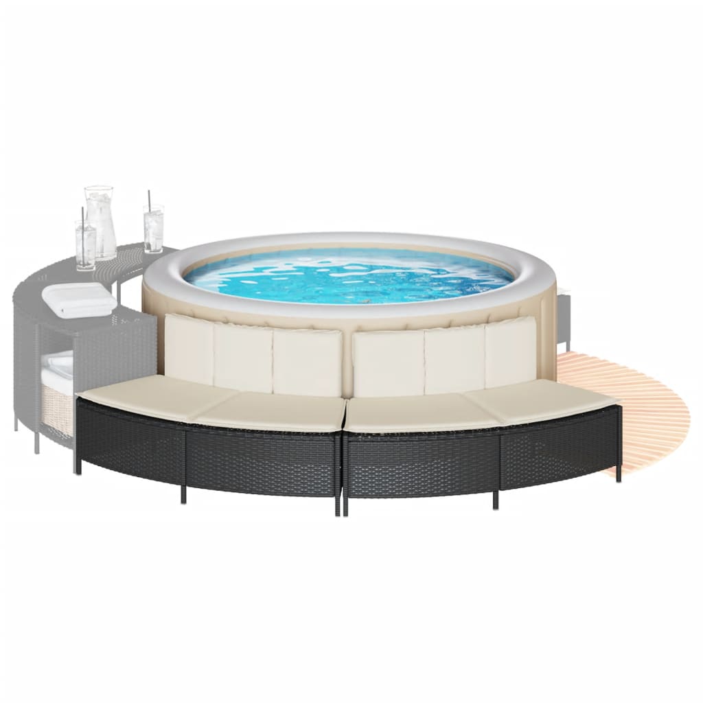 JUNG Vida Whirlpool-Bänke mit Auflagen 2 Stk. Schwarz Poly Rattan