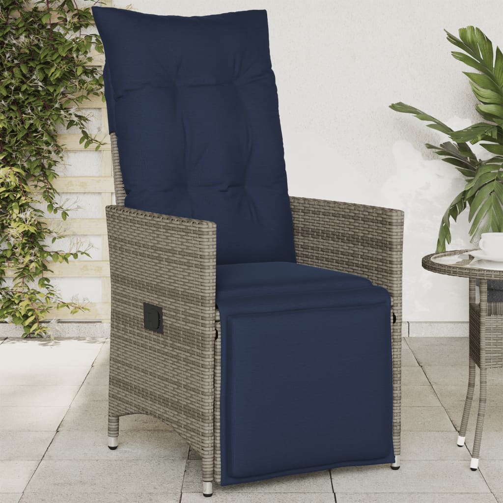 JUNG Vida Gartensessel Verstellbar mit Kissen Grau Poly Rattan