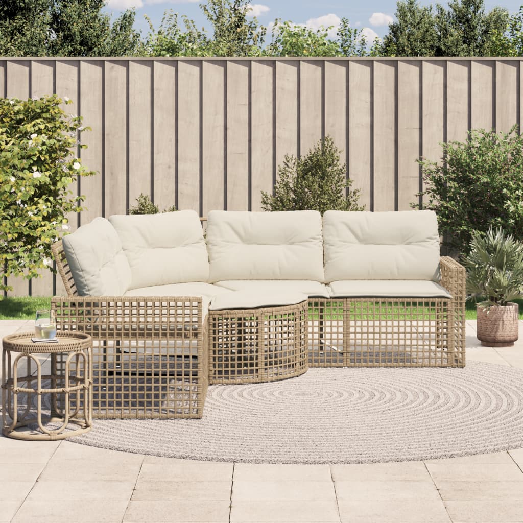 JUNG Vida Gartensofa in L-Form mit Kissen und Fußbank Beige Poly Rattan
