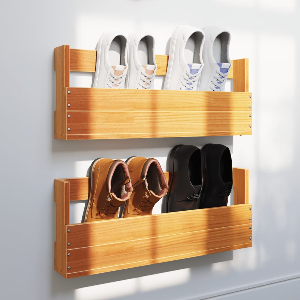 JUNG Vida Wand-Schuhregale 2 Stk. Wachsbraun 59x8,5x23,5 cm Massivholz