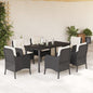 JUNG Vida 7-tlg. Garten-Essgruppe mit Kissen Schwarz Poly Rattan