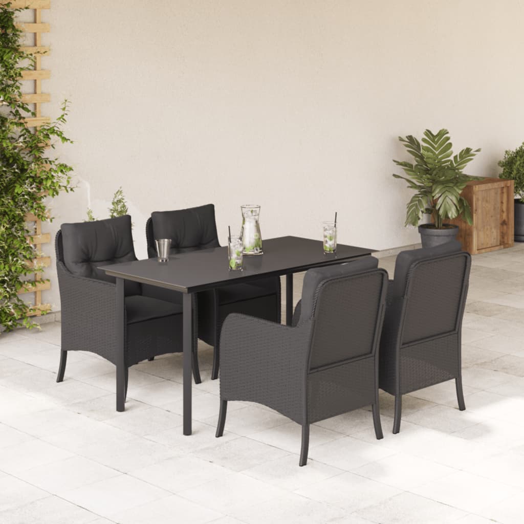 JUNG Vida 5-tlg. Garten-Essgruppe mit Kissen Schwarz Poly Rattan