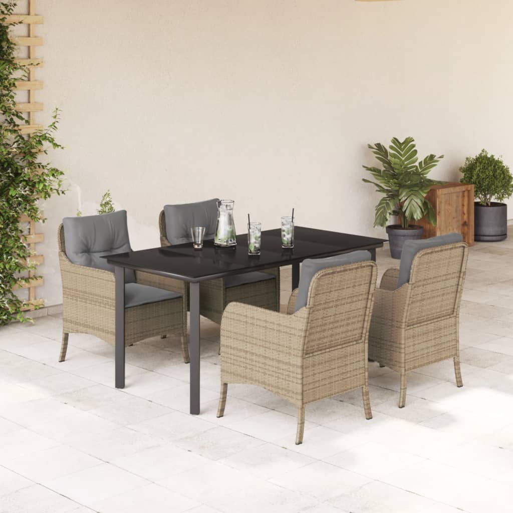 JUNG Vida 5-tlg. Garten-Essgruppe mit Kissen Beige Poly Rattan