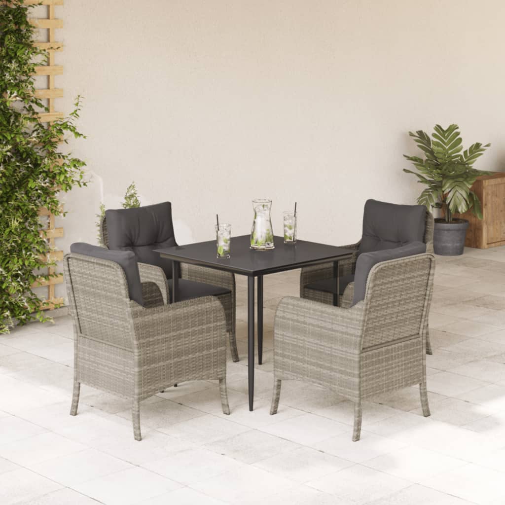 JUNG Vida 5-tlg. Garten-Essgruppe mit Kissen Hellgrau Poly Rattan