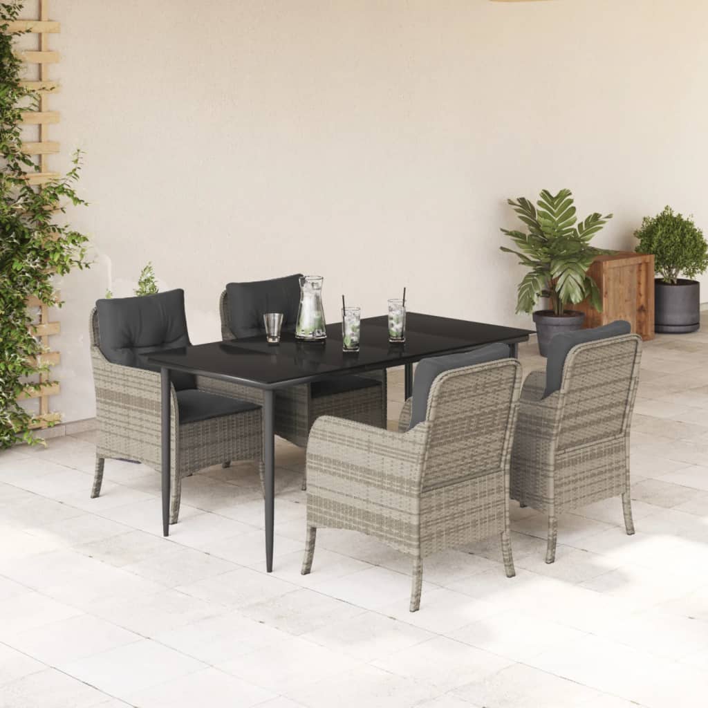 JUNG Vida 5-tlg. Garten-Essgruppe mit Kissen Hellgrau Poly Rattan