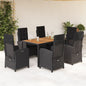 JUNG Vida 7-tlg. Garten-Essgruppe mit Kissen Schwarz Poly Rattan