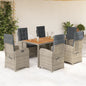JUNG Vida 7-tlg. Garten-Essgruppe mit Kissen Grau Poly Rattan