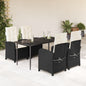 JUNG Vida 5-tlg. Garten-Essgruppe mit Kissen Schwarz Poly Rattan