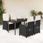 JUNG Vida 5-tlg. Garten-Essgruppe mit Kissen Schwarz Poly Rattan