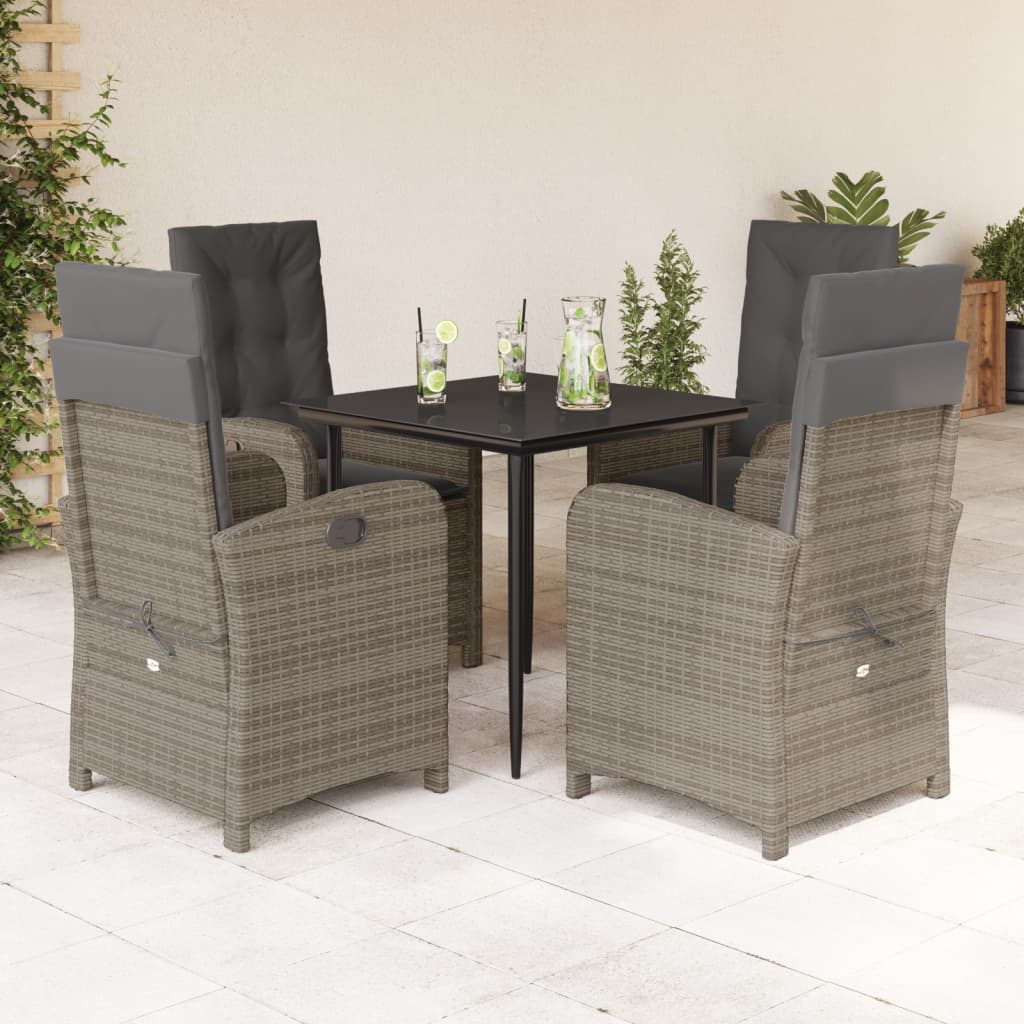 JUNG Vida 5-tlg. Garten-Essgruppe mit Kissen Grau Poly Rattan