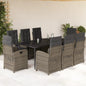 JUNG Vida 9-tlg. Garten-Essgruppe mit Kissen Grau Poly Rattan