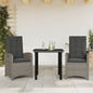 JUNG Vida 3-tlg. Garten-Essgruppe mit Kissen Grau Poly Rattan