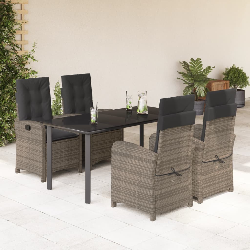 JUNG Vida 5-tlg. Garten-Essgruppe mit Kissen Grau Poly Rattan