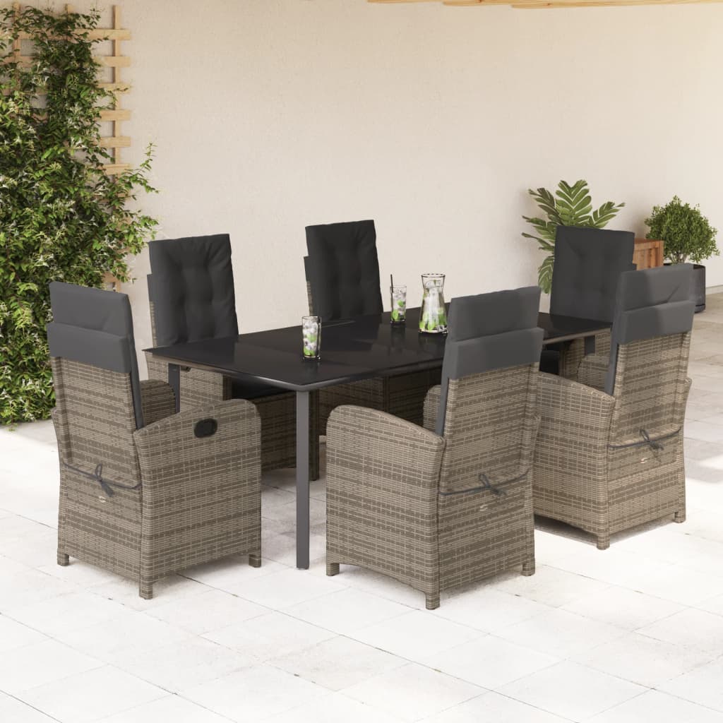 JUNG Vida 7-tlg. Garten-Essgruppe mit Kissen Grau Poly Rattan