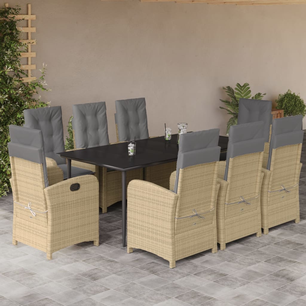 JUNG Vida 9-tlg. Garten-Essgruppe mit Kissen Beigemischung Poly Rattan