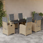 JUNG Vida 7-tlg. Garten-Essgruppe mit Kissen Beigemischung Poly Rattan