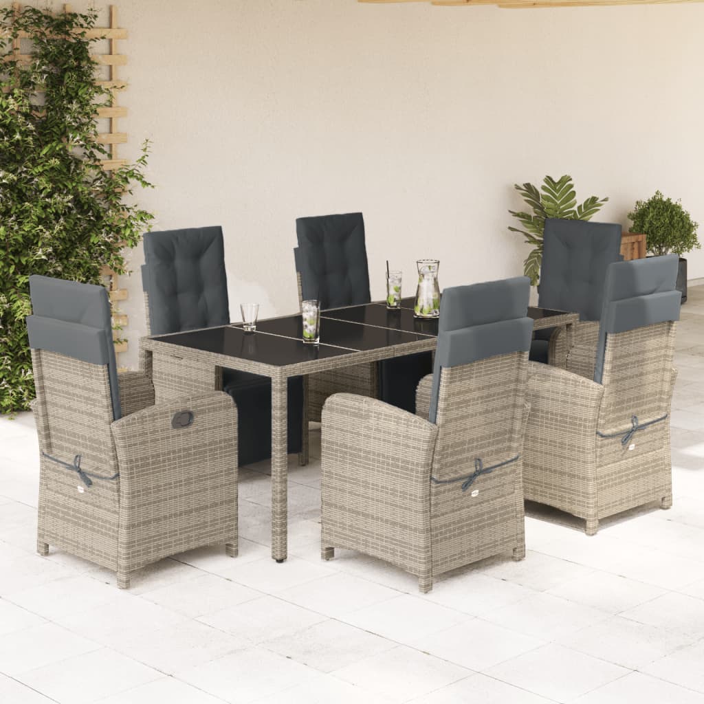 JUNG Vida 7-tlg. Garten-Essgruppe mit Kissen Grau Poly Rattan