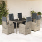 JUNG Vida 7-tlg. Garten-Essgruppe mit Kissen Grau Poly Rattan