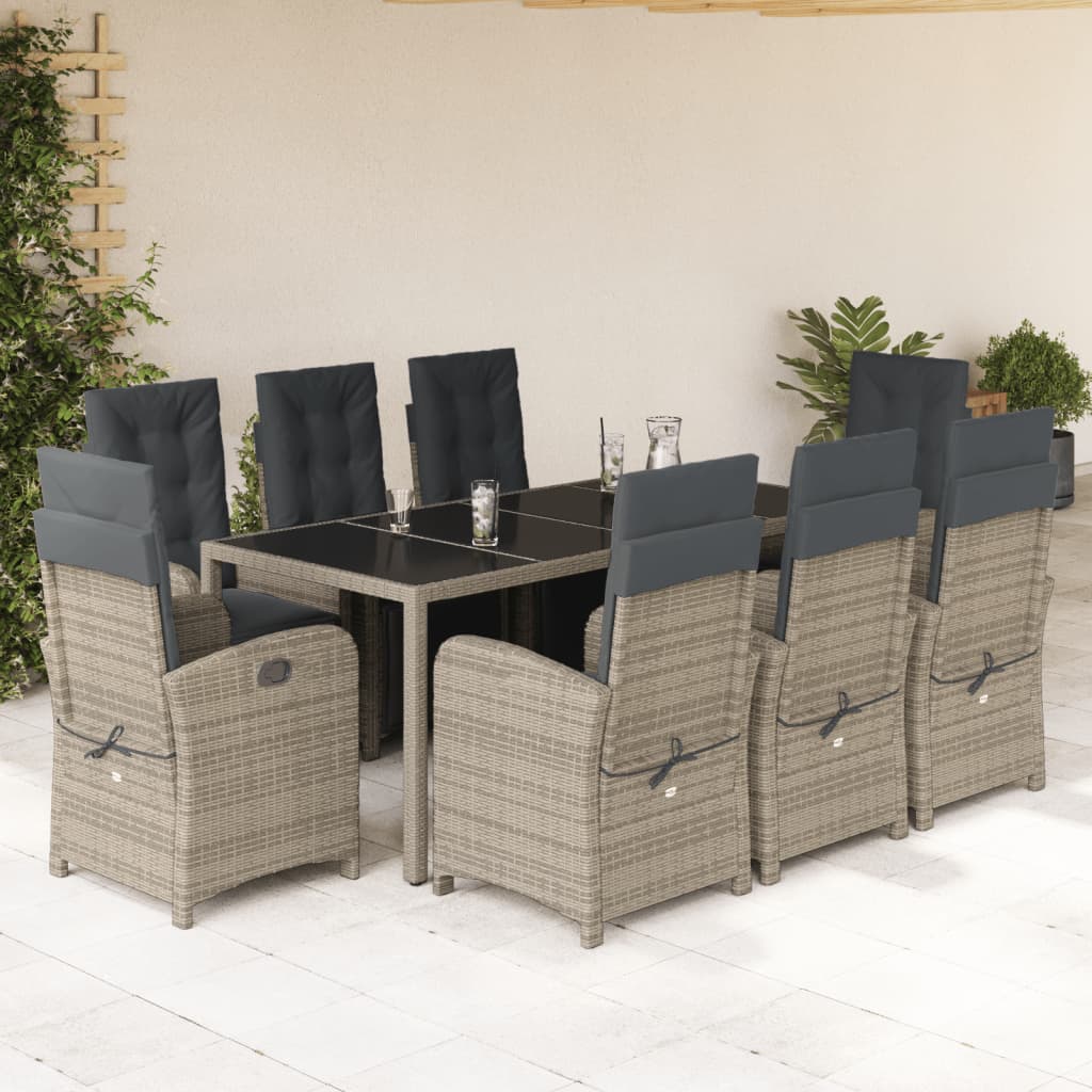 JUNG Vida 9-tlg. Garten-Essgruppe mit Kissen Grau Poly Rattan