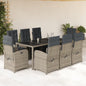 JUNG Vida 9-tlg. Garten-Essgruppe mit Kissen Grau Poly Rattan