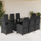 JUNG Vida 9-tlg. Garten-Essgruppe mit Kissen Schwarz Poly Rattan