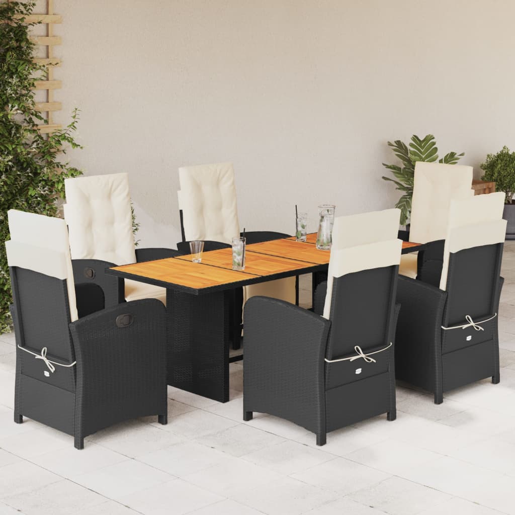 JUNG Vida 7-tlg. Garten-Essgruppe mit Kissen Schwarz Poly Rattan