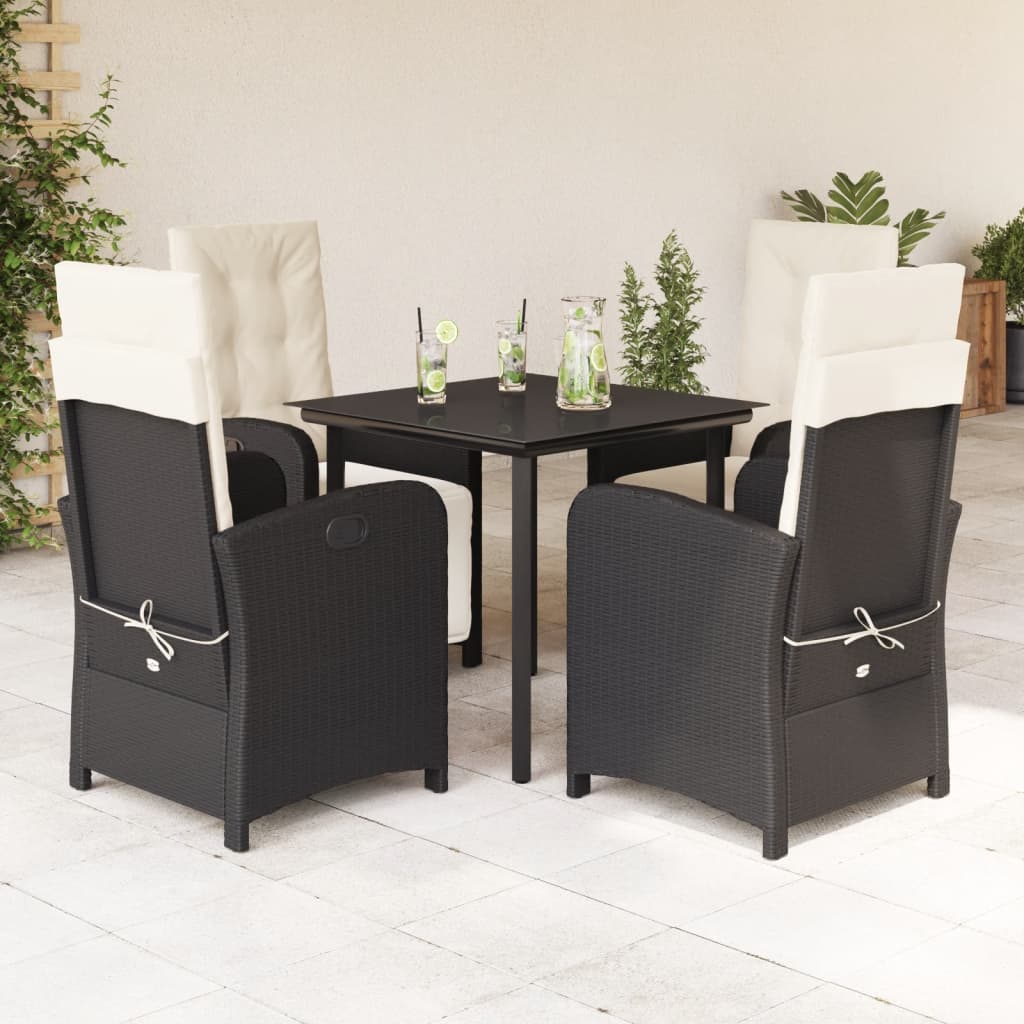 JUNG Vida 5-tlg. Garten-Essgruppe mit Kissen Schwarz Poly Rattan