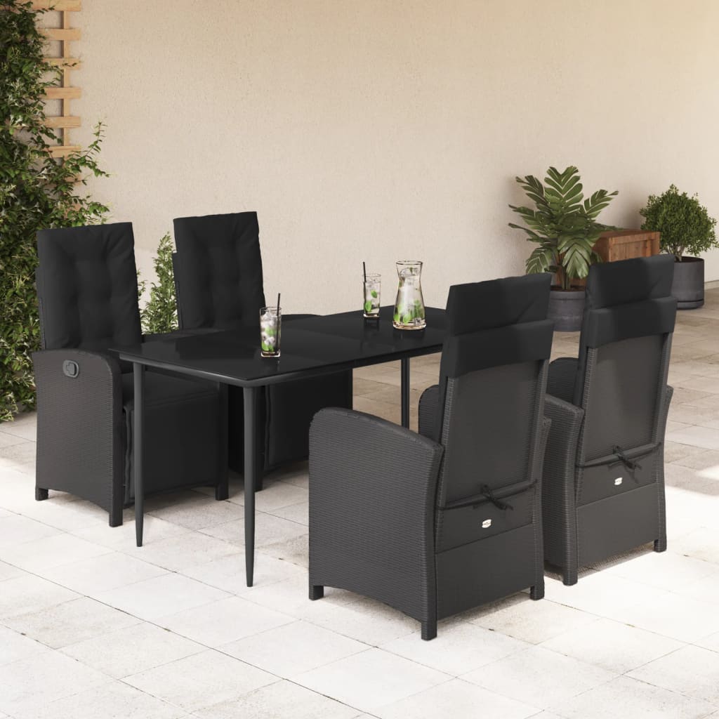 JUNG Vida 5-tlg. Garten-Essgruppe mit Kissen Schwarz Poly Rattan
