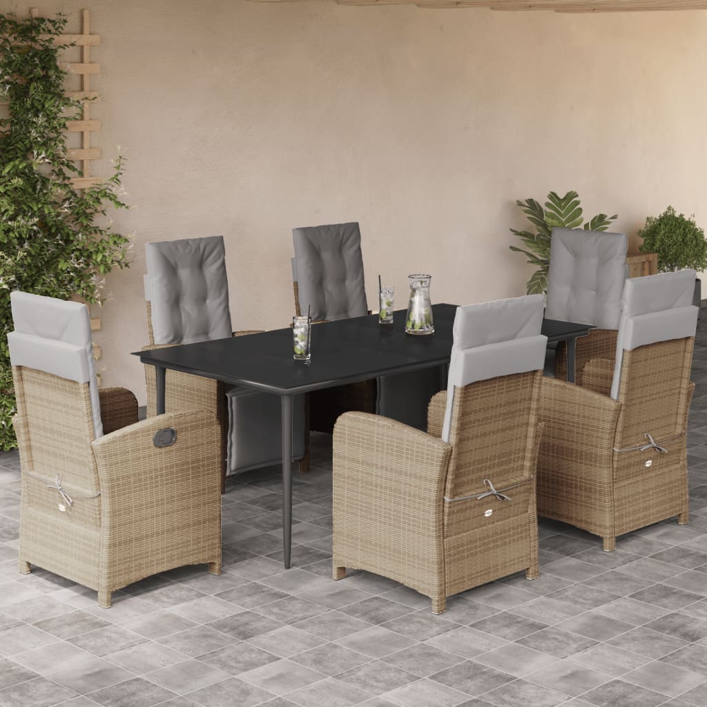 JUNG Vida 7-tlg. Garten-Essgruppe mit Kissen Beige Poly Rattan