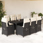 JUNG Vida 9-tlg. Garten-Essgruppe mit Kissen Schwarz Poly Rattan