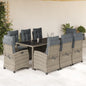 JUNG Vida 9-tlg. Garten-Essgruppe mit Kissen Grau Poly Rattan
