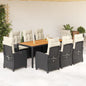 JUNG Vida 9-tlg. Garten-Essgruppe mit Kissen Schwarz Poly Rattan
