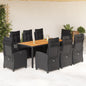 JUNG Vida 9-tlg. Garten-Essgruppe mit Kissen Schwarz Poly Rattan