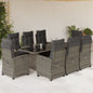 JUNG Vida 9-tlg. Garten-Essgruppe mit Kissen Grau Poly Rattan
